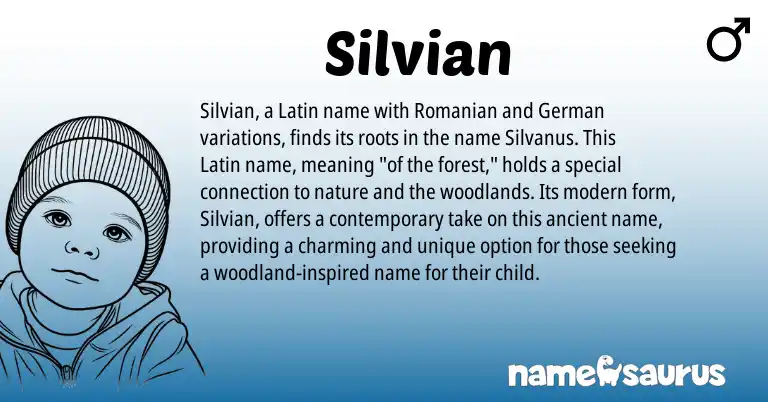 Infographic about Silvian name meaning, Silvian is a name from Romanian, German, Latin origin(s).