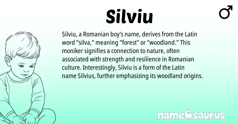Infographic about Silviu name meaning, Silviu is a name from Romanian, Latin origin(s).