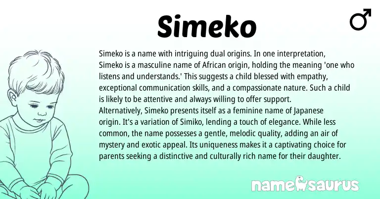 Infographic about Simeko name meaning, Simeko is a name from African origin(s).