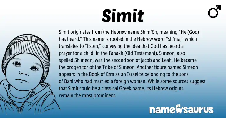 Infographic about Simit name meaning, Simit is a name from Hebrew, Greek origin(s).