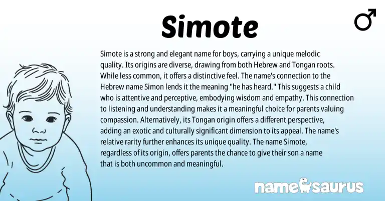 Infographic about Simote name meaning, Simote is a name from Hebrew origin(s).