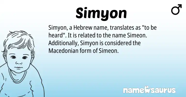 Infographic about Simyon name meaning, Simyon is a name from Macedonian, Hebrew origin(s).