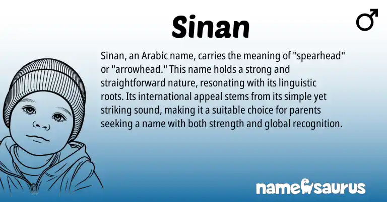 Infographic about Sinan name meaning, Sinan is a name from Arabic origin(s).