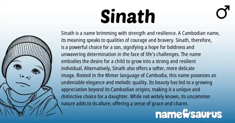 Infographic about Sinath name meaning, Sinath is a name from Khmer, Cambodian origin(s).