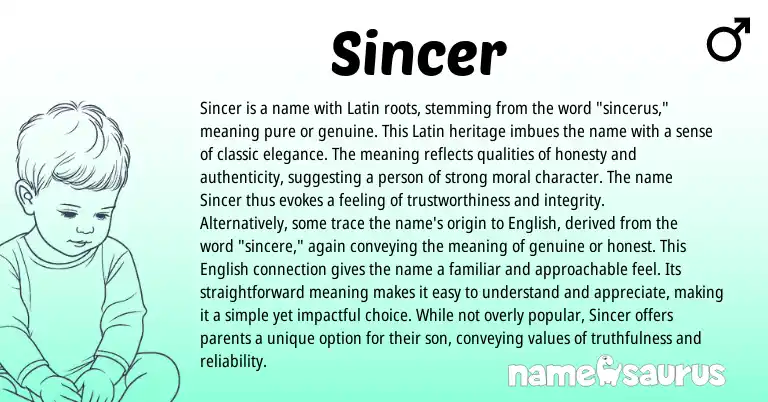 Infographic about Sincer name meaning, Sincer is a name from Latin origin(s).