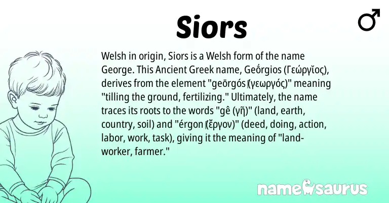 Infographic about Siors name meaning, Siors is a name from Ancient Greek, Welsh origin(s).