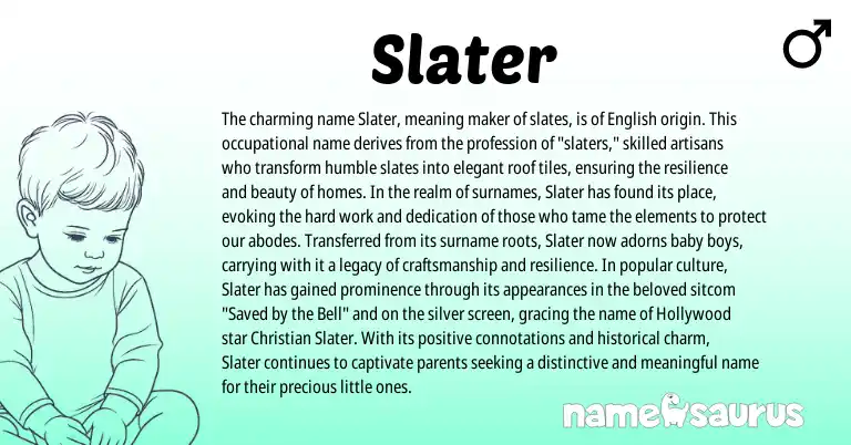 Infographic about Slater name meaning, Slater is a name from English origin(s).