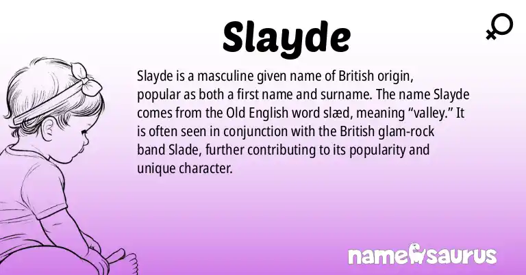 Infographic about Slayde name meaning, Slayde is a name from British origin(s).