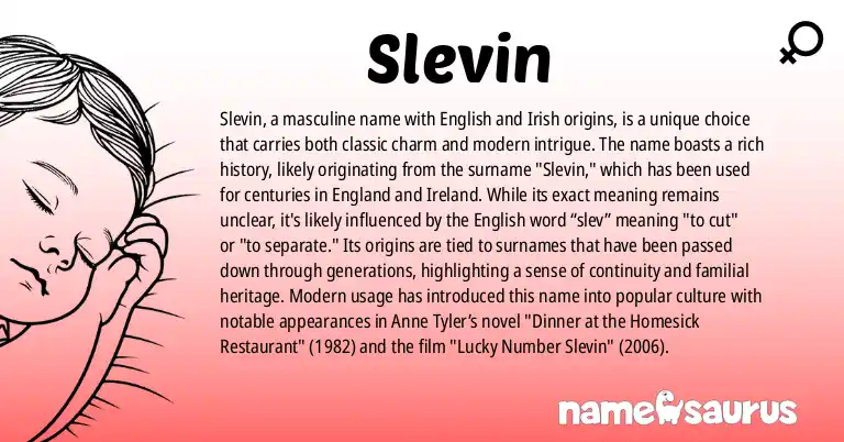Infographic about Slevin name meaning, Slevin is a name from English, Irish origin(s).
