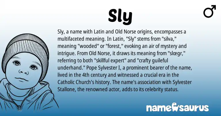 Infographic about Sly name meaning, Sly is a name from Old Norse, Latin origin(s).