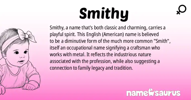 Infographic about Smithy name meaning, Smithy is a name from English (American) origin(s).
