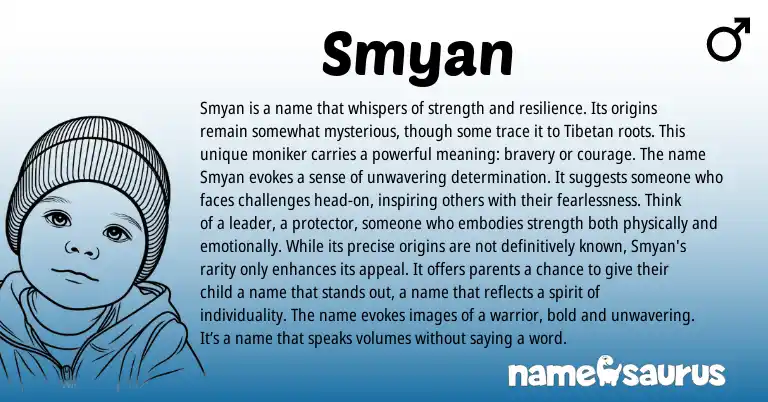 Infographic about Smyan name meaning, Smyan is a name from Tibetan origin(s).