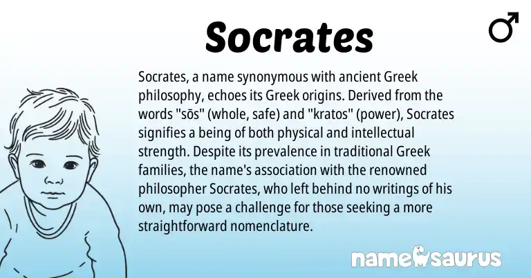 Infographic about Socrates name meaning, Socrates is a name from Greek origin(s).