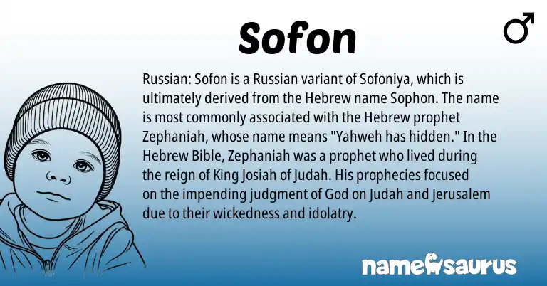 Infographic about Sofon name meaning, Sofon is a name from Russian, Hebrew origin(s).