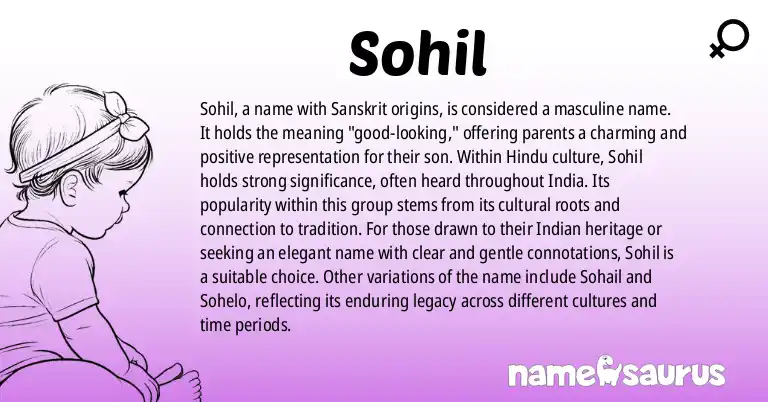 Infographic about Sohil name meaning, Sohil is a name from Sanskrit origin(s).