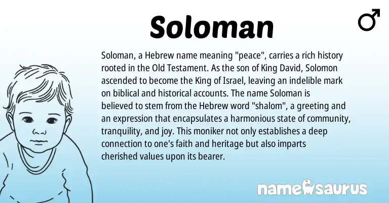 Infographic about Soloman name meaning, Soloman is a name from Hebrew origin(s).