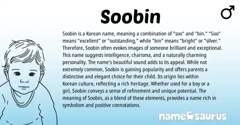 Infographic about Soobin name meaning, Soobin is a name from Korean origin(s).