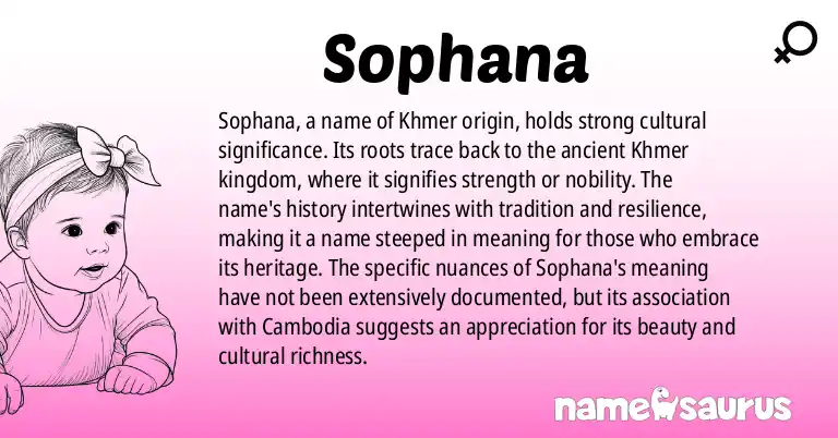 Infographic about Sophana name meaning, Sophana is a name from Khmer origin(s).