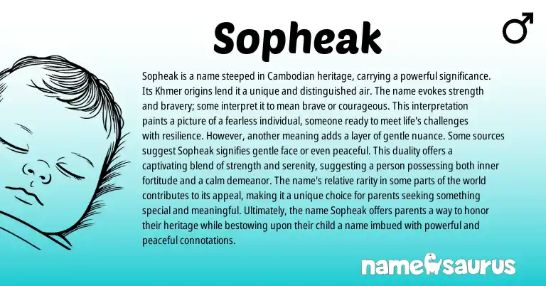 Infographic about Sopheak name meaning, Sopheak is a name from Cambodian, Khmer origin(s).