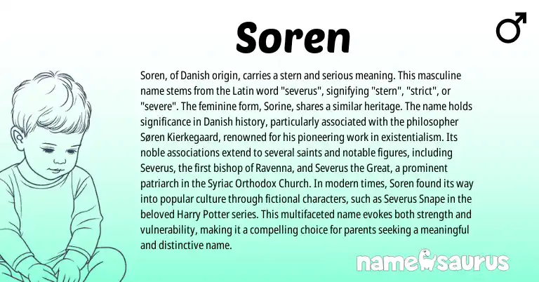 Infographic about Soren name meaning, Soren is a name from Latin, Danish origin(s).