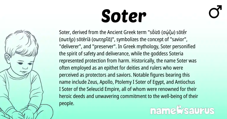 Infographic about Soter name meaning, Soter is a name from Ancient Greek, Greek origin(s).