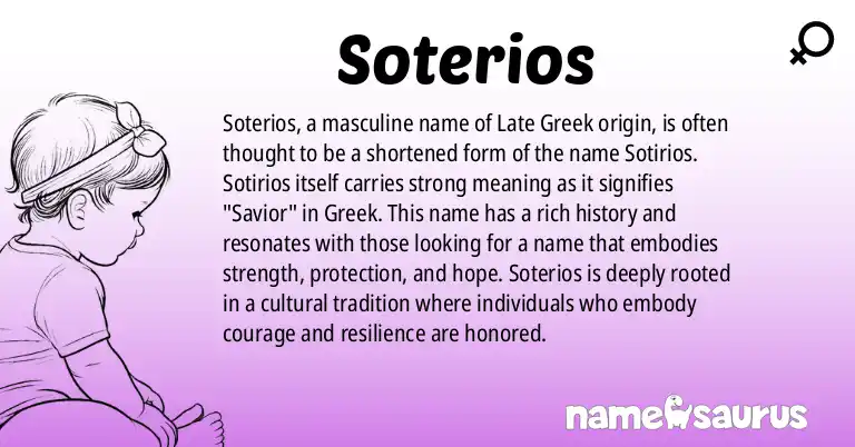 Infographic about Soterios name meaning, Soterios is a name from Late Greek, Greek origin(s).