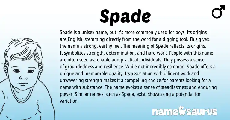 Infographic about Spade name meaning, Spade is a name from English origin(s).