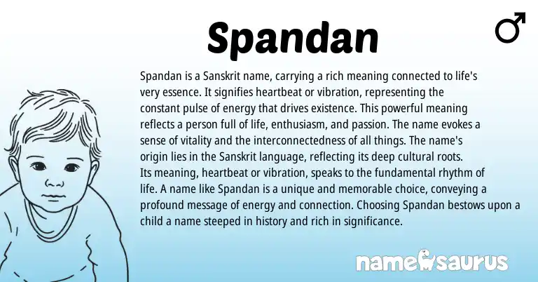Infographic about Spandan name meaning, Spandan is a name from Indian, Sanskrit origin(s).