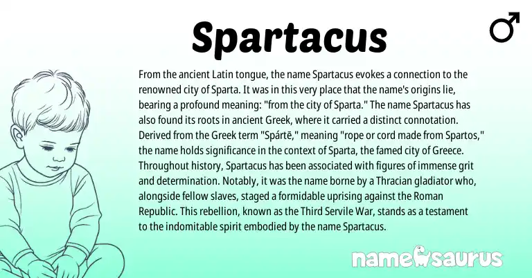 Infographic about Spartacus name meaning, Spartacus is a name from Roman, Greece, Latin, Greek origin(s).