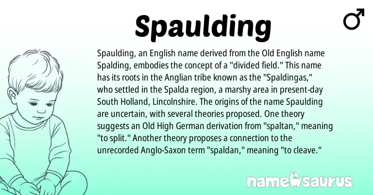 Infographic about Spaulding name meaning, Spaulding is a name from Old High German, Old English, English, Anglo-Saxon origin(s).