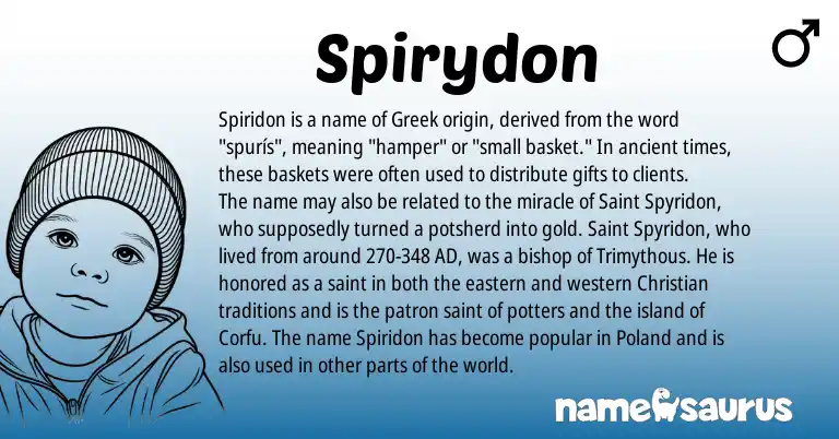 Infographic about Spirydon name meaning, Spirydon is a name from Greek origin(s).