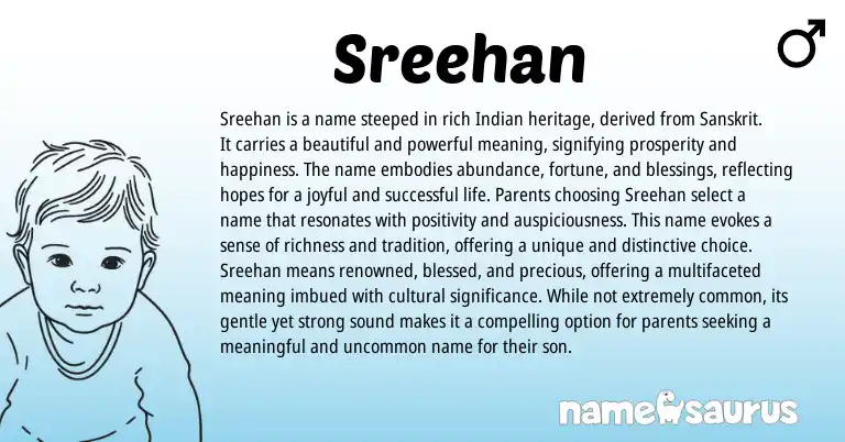 Infographic about Sreehan name meaning, Sreehan is a name from Indian, Sanskrit origin(s).