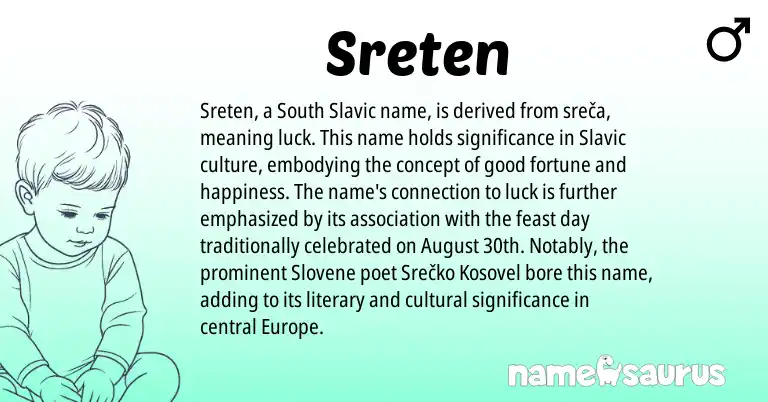 Infographic about Sreten name meaning, Sreten is a name from Slavic, Slovene origin(s).