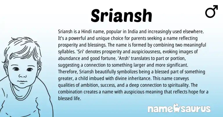 Infographic about Sriansh name meaning, Sriansh is a name from Indian origin(s).