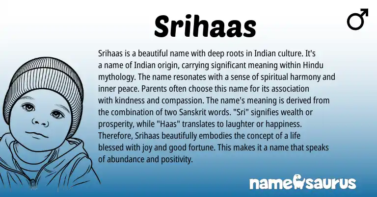 Infographic about Srihaas name meaning, Srihaas is a name from Indian origin(s).