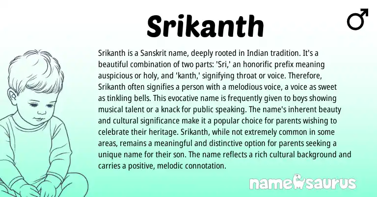 Infographic about Srikanth name meaning, Srikanth is a name from Indian, Sanskrit origin(s).