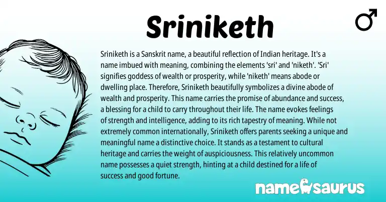 Infographic about Sriniketh name meaning, Sriniketh is a name from Sanskrit origin(s).