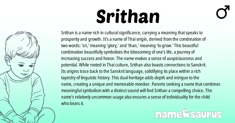 Infographic about Srithan name meaning, Srithan is a name from Thai origin(s).