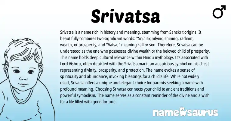 Infographic about Srivatsa name meaning, Srivatsa is a name from Indian, Hindu, Sanskrit origin(s).