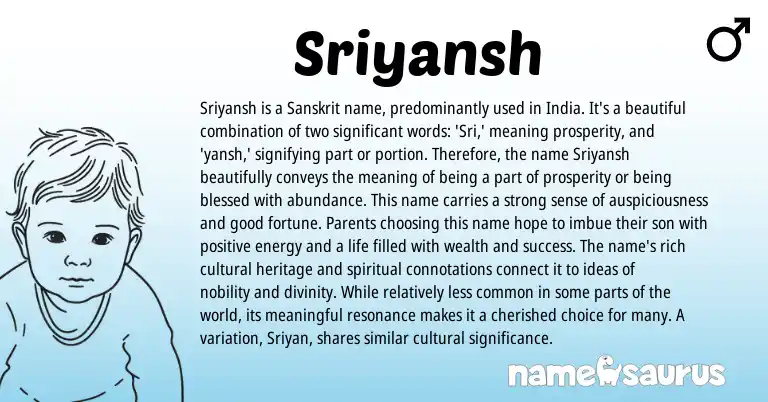 Infographic about Sriyansh name meaning, Sriyansh is a name from Sanskrit, Indian, Hindi origin(s).