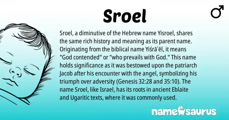 Infographic about Sroel name meaning, Sroel is a name from Hebrew origin(s).
