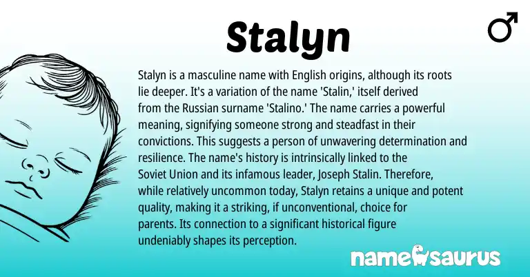 Infographic about Stalyn name meaning, Stalyn is a name from English, Russian origin(s).
