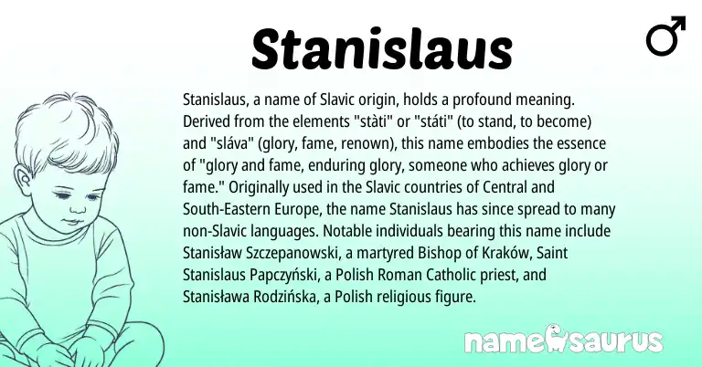 Infographic about Stanislaus name meaning, Stanislaus is a name from Slavic, Roman, Polish origin(s).
