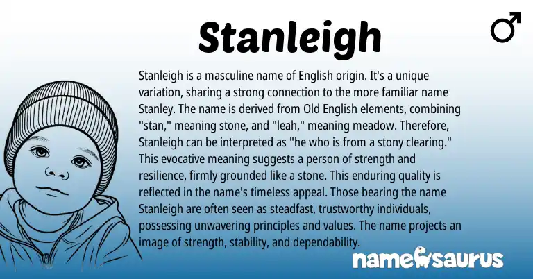 Infographic about Stanleigh name meaning, Stanleigh is a name from English origin(s).