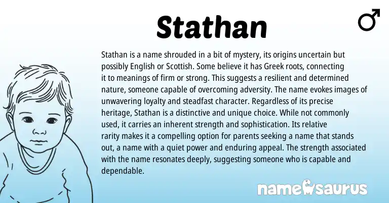 Infographic about Stathan name meaning, Stathan is a name from English, Greek origin(s).