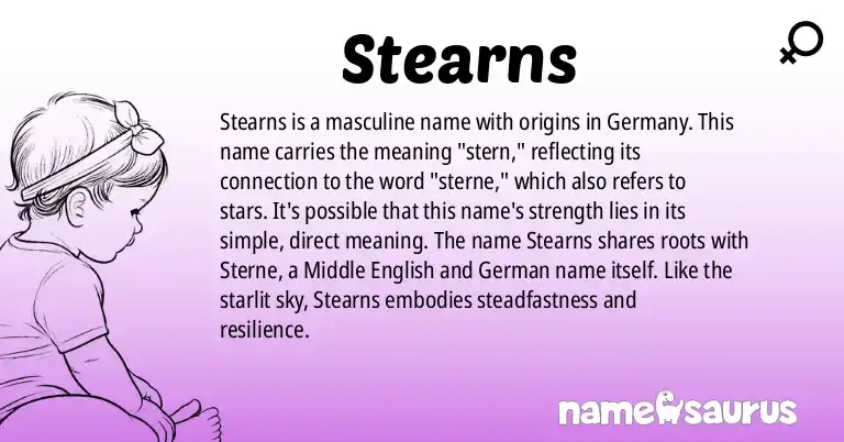 Infographic about Stearns name meaning, Stearns is a name from German origin(s).