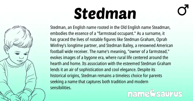 Infographic about Stedman name meaning, Stedman is a name from Old English, English, American origin(s).