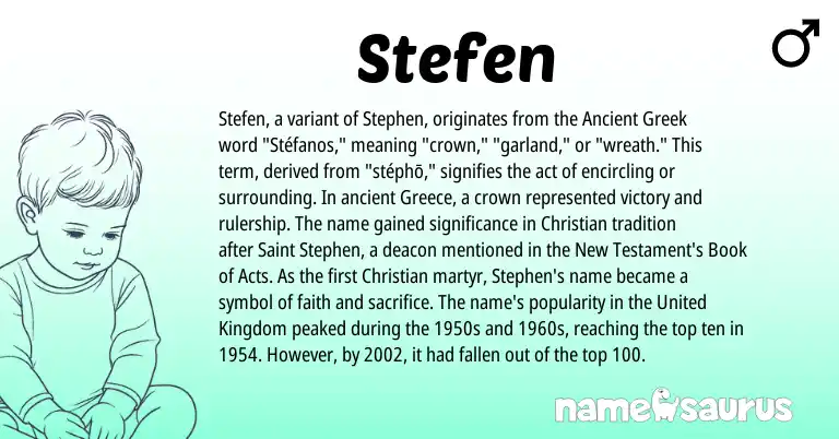 Infographic about Stefen name meaning, Stefen is a name from Ancient Greek, United Kingdom, Greece origin(s).