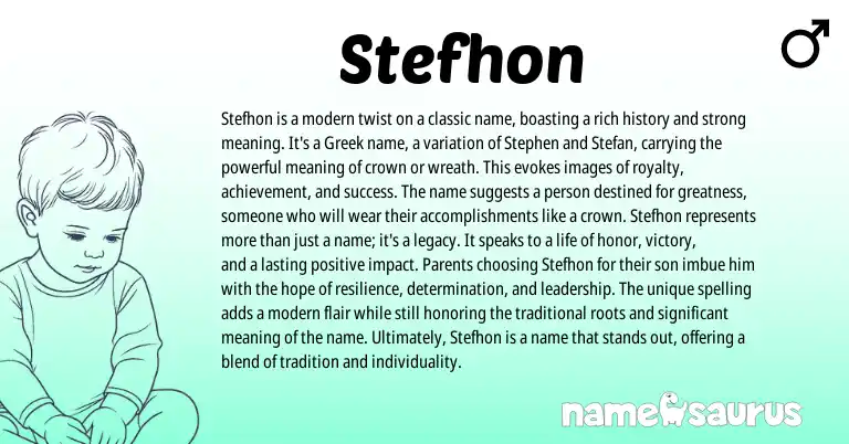 Infographic about Stefhon name meaning, Stefhon is a name from Greek origin(s).
