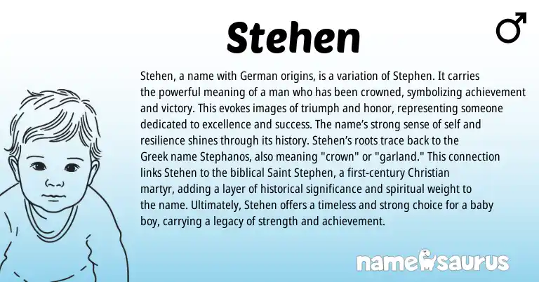 Infographic about Stehen name meaning, Stehen is a name from English, Germanic origin(s).